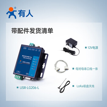 有人物联网LoRa无线数传终端边缘采集私有协议RS485无线通讯远距离传输USR-LG206-L