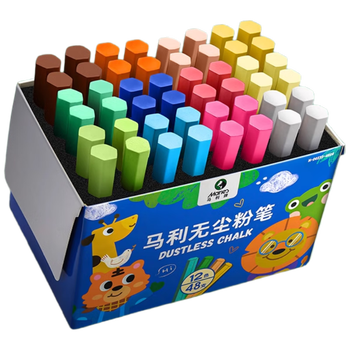 马利无尘粉笔无毒彩色儿童黑板报专用鲜艳不脏手白色水溶性家用教学多色六角黑板粉笔显色可擦24色96支