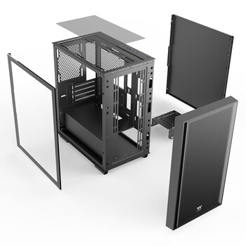 Thermaltake（Tt）启航者F4 黑色 Mini小机箱水冷电脑主机（支持MATX主板/钢化玻璃侧透/铁网面板/支持背线）