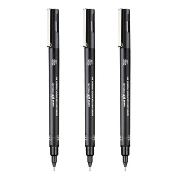 uni三菱（uni）0.03mm水性绘图针管笔 PIN-200美术设计描边笔勾线笔 黑杆黑芯 3支