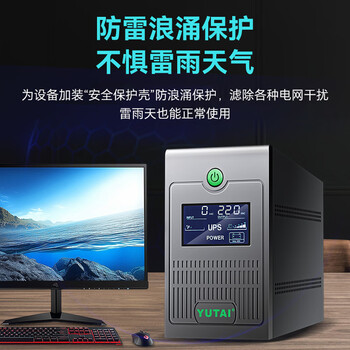 宇泰（YUTAI）ups不间断电源 台式机电脑备用电源1000VA/600W 小型家用可带2台电脑 稳压停电应急电源 YTB1000-L