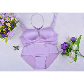 前扣哺乳文胸薄款无钢圈下垂拢怀孕期孕妇女喂奶内衣套装 拉丝紫色