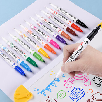 金万年12色白板笔0.5-1.0mm大小双头可擦粗细纤维笔头易擦易写儿童练字涂鸦绘画G-0639T