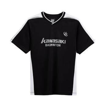 川崎（KAWASAKI）羽毛球服运动短袖T恤男款排汗速干透气休闲服C1026 黑白色 M