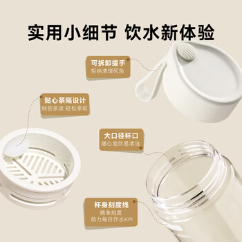 京东京造水杯 运动便携儿童吸管茶水分离杯子学生【Tritan】茶杯白360ml