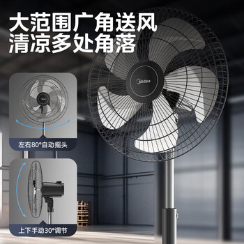 美的（Midea）工业电风扇立式大风量金属扇叶强力商用节能交流定频电扇家用20吋大头扇客厅卧室落地扇 FS45-23A