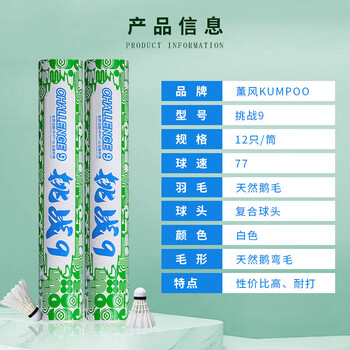 薰风（KUMPOO）挑战9羽毛球 鹅毛球耐打飞行稳定熏风专业训练比赛用球12只装