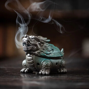 竜S135◇時代 銅器 古銅 彫金鯉乗賢人 香炉（香爐） 約1159.0g 茶道具/