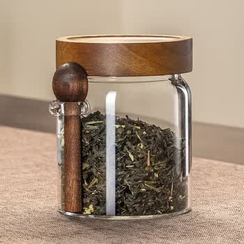格娜斯透明玻璃茶叶罐密封罐家用高档储存茶叶收纳罐带勺咖啡豆罐700ml