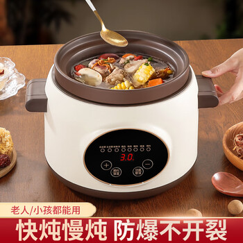 润佰森 电炖锅 多功能电炖锅家用紫砂煮粥煲汤砂锅辅食陶瓷燕窝炖盅 棕色 