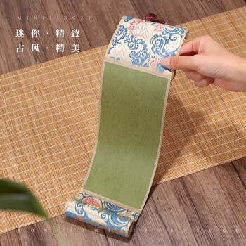 玖柒文房迷你褚笺小卷轴挂画宣纸挂轴半生熟空白复古书法练习创作手卷书法作品纸字画挂轴精裱古风挂件祥云