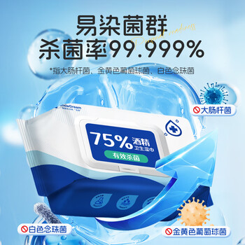 SnowDream75%酒精湿巾50抽*5包 消毒卫生湿巾杀菌率99.999%食品级酒精