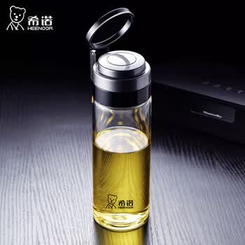 希诺（heenoor）单层玻璃杯大容量便携提环运动水杯过滤泡茶杯子XN-6076 695mL
