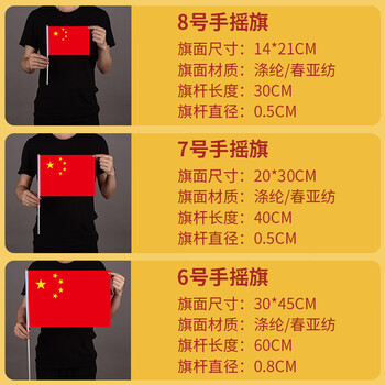 贸丰 国旗五星红旗带杆小红旗手摇旗国庆手持小旗子 7号国旗100面带杆
