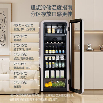 HCK哈士奇 复古冰吧冰箱透明玻璃门冰箱客厅冷藏展示恒温节能一级能效 SC-330RD-S 暖灰色 243L