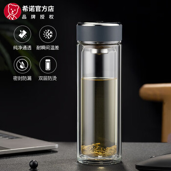 希诺（heenoor）玻璃杯双层保温防烫升级防漏杯办公室泡茶杯XN6790颜色随机365ml