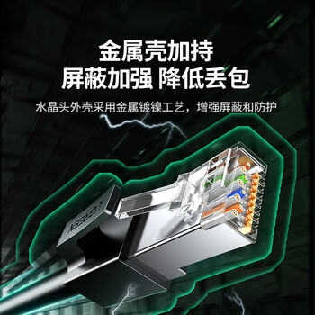 绿联六类屏蔽网线 CAT6类千兆网络连接线 工程家用电脑宽带8芯双绞抗干扰成品跳线 黑3米55173