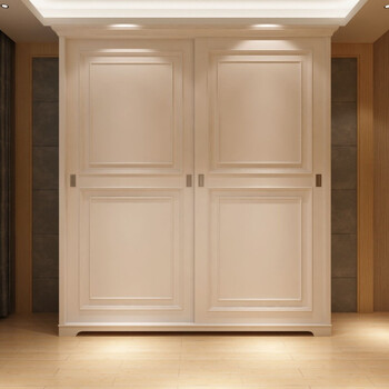 式田园整体两门衣柜欧式实木卧室衣橱简欧白色烤漆推拉门移门 160*60*