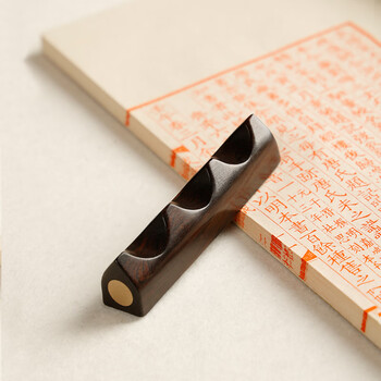 漢墨 紫光檀木嵌铜笔架  简约实用毛笔架笔搁笔山 文房四宝多功能镇纸镇尺