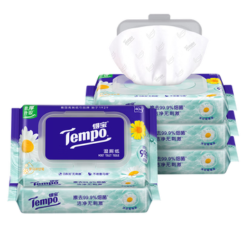 得宝(TEMPO)一博同款 洋甘菊湿厕纸 40片*5包 植萃精华 可冲散 湿纸巾 湿巾 得宝(TEMPO)一博同款 洋甘菊湿厕纸 40片*5包 植萃精华 可冲散 湿纸巾 湿巾
