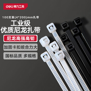 得力（deli）自锁式尼龙扎带阻燃理线带捆扎带束线扎线绑 白色100根/包