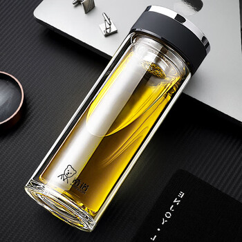 希诺（heenoor）玻璃杯双层茶水分离隔热防烫高档泡茶杯子XN-7018颜色随机310ml