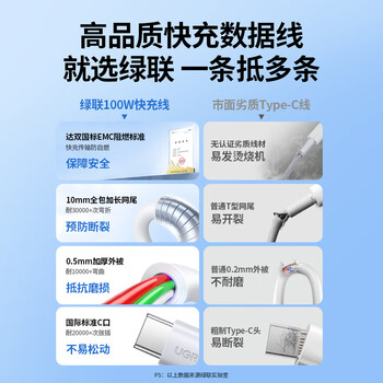 绿联Type-C数据线6A适用华为超级快充100W/66W充电线Pura70/X/Mate70/60Pro+/X6荣耀小米安卓手机2米