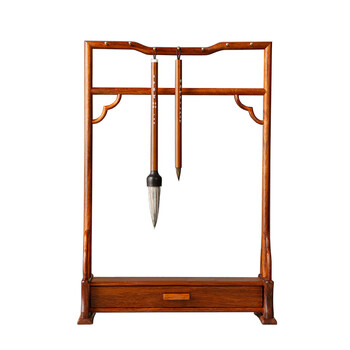 漢墨 明式抽屉毛笔笔挂 花梨木抽屉式收纳14针博古架 文房四宝创意简约毛笔架子 