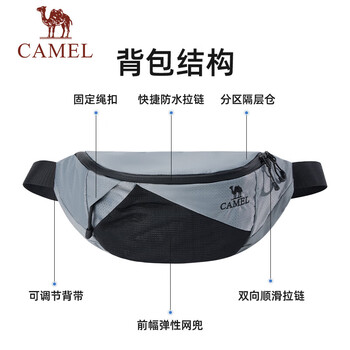 骆驼（CAMEL）晨跑轻便运动腰包装备大容量手机袋 575B67L3030 幻影黑 均码