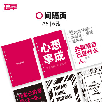 趁早趁早活页本间隔页配件适用a5六孔活页笔记本装饰索引分隔页加厚彩色隔板-2025年Q2月历3张装