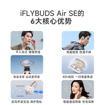 科大讯飞iFLYBUDS Air 无线蓝牙耳机 开放式办公耳机 骨传导升级气传导运动耳机 曜石黑