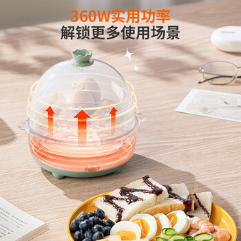 九阳蒸蛋器自动断电煮蛋机迷你家用多功能煮蛋器 煮蛋器ZD7-GE130(单层飞泉绿7颗) 