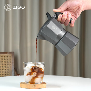 Zigo双阀摩卡壶意式手冲壶咖啡机冷萃咖啡壶  【玄铁灰】