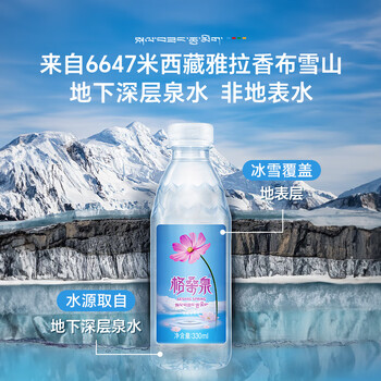 格桑泉西藏雪山天然水330ml*24瓶整箱高锶弱碱性小瓶装饮用水