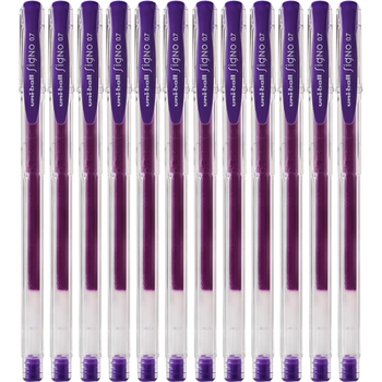 uni三菱UM-100彩色中性笔签字笔 0.7mm学生办公防漏墨啫喱笔考试笔 紫色 12支/盒