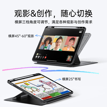 亿色（ESR）适用于iPad Air7/6保护套13英寸2025新M3芯片横竖两用笔槽保护壳通24年苹果平板电脑多角度稳固黑