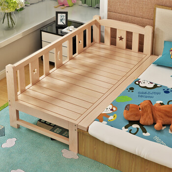 实木儿童床婴儿床拼接床宝宝床带护栏原木单人床加宽床小孩床 10cm