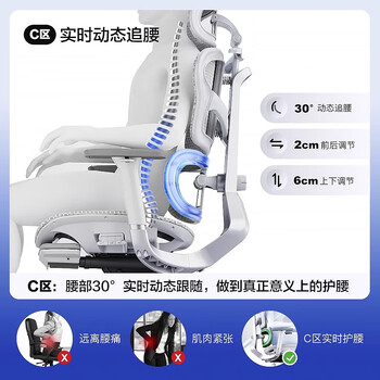 普格瑞司蝶翼C 人体工学椅电脑椅 双背护腰设计久坐舒适办公椅 白色