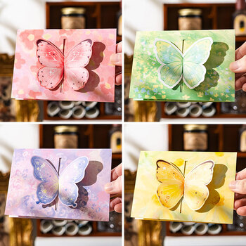 狮洛德 4张立体贺卡生日礼物装饰可手写diy高级折叠卡片生日祝福明信片