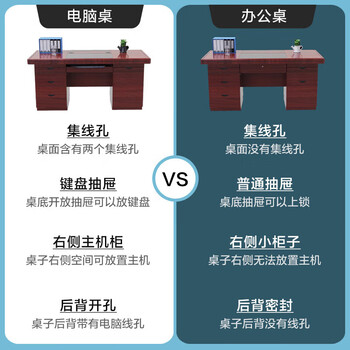 奈高油漆办公桌带抽屉木质书桌写字桌台式职员财务办公桌1.2m红棕