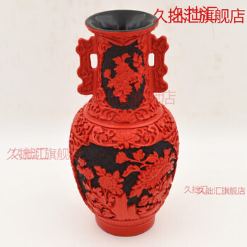 骨董品　中国の花瓶　中国の堆朱　美術品　工芸品　置物　年代物　 古美術 当時物 堆朱花瓶 高さ約31㎝ 骨董品 細密彫刻 中国美術漆工芸 花入 花台付き