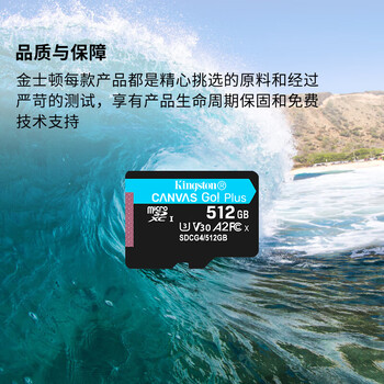 金士顿（Kingston）512GB TF（MicroSD）存储卡 内存卡U3 V30 A2 4K适配大疆Pocket 3/Action 5/无人机/运动相机/监控