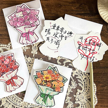 狮洛德 母亲节立体花束贺卡ins复古3D可折叠祝福卡片带信封礼物装饰卡4张