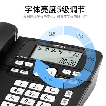 飞利浦(PHILIPS）电话机座机 固定电话 办公家用 免提通话 双接口 来电显示 CORD118商务版黑色