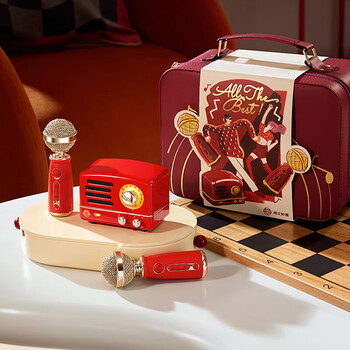 猫王收音机 MW-2AXK音响 小王子OTR+ 欢唱双麦版 麦克风K歌音响新年礼盒礼物 红色