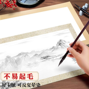玖柒文房加厚宣纸卡纸空白长方形硬卡纸生宣书法国画工笔画专用纸镜片纸美术装裱作品纸外仿古50*30cm-10张