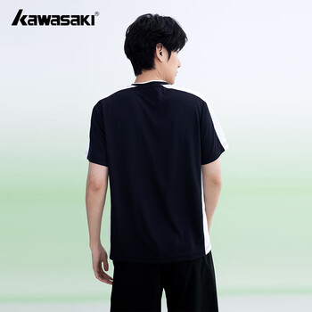 川崎（KAWASAKI）羽毛球服运动短袖T恤男款排汗速干透气休闲服C1026 黑白色 M