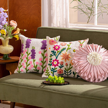 茵尚轻奢刺绣高档抱枕套客厅沙发靠垫花朵复古风装饰靠枕床头飘窗腰靠