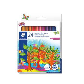 施德楼（STAEDTLER）24色水彩笔可水洗彩色画笔勾线笔幼儿园儿童美术绘画用学生1.0纤维笔尖水性墨水325C24水彩笔