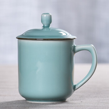 蒂喜梦老板杯天下龙泉客用青瓷陶瓷老板办公室泡茶喝水杯子带盖会议